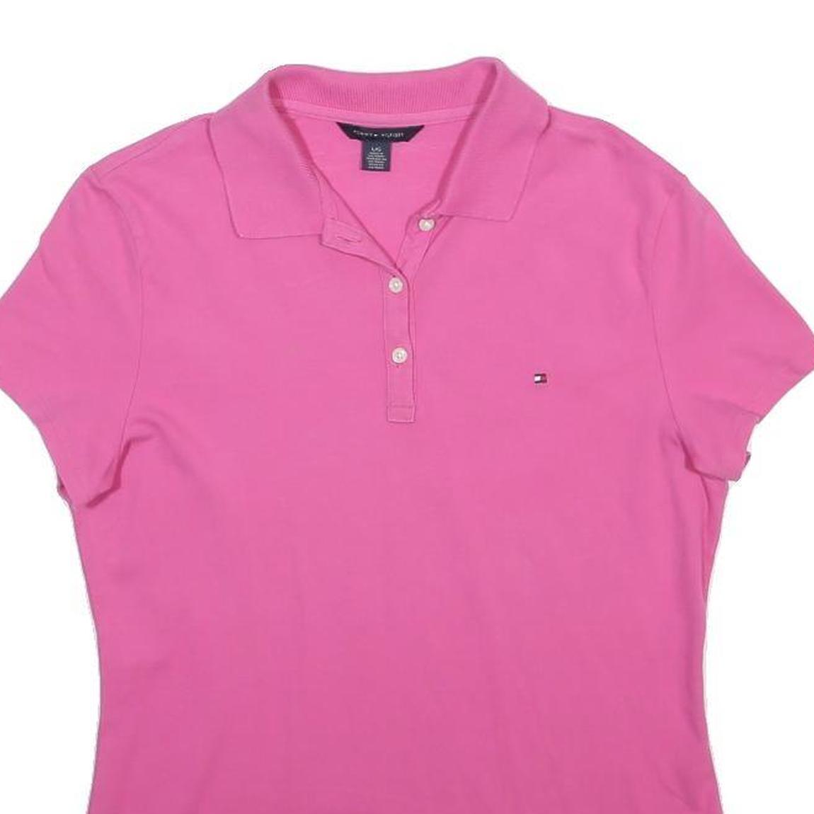 TOMMY HILFIGER Womens Pink Short Sleeve Plain Polo Shirt L Classic Fit