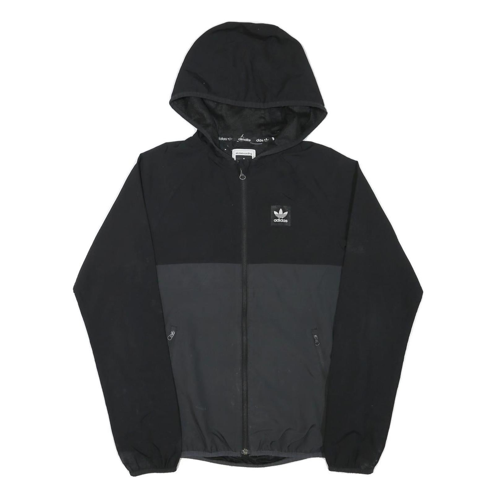 ADIDAS Mens Black & Grey Zip Jacket XS Polyester Blend Plain Hooded