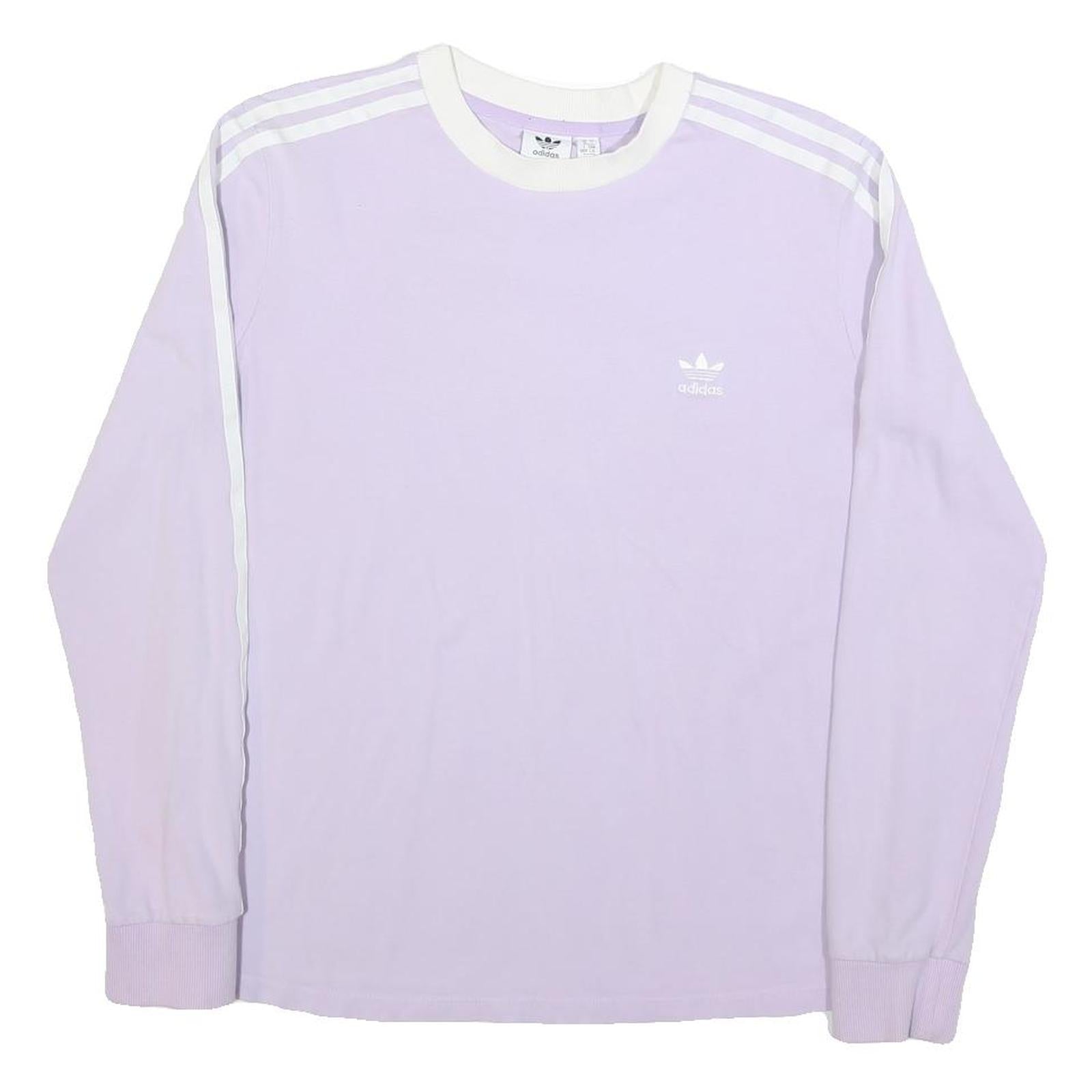ADIDAS Womens Purple & White Long Sleeve Crew Neck T-Shirt UK 18 Casual Cotton
