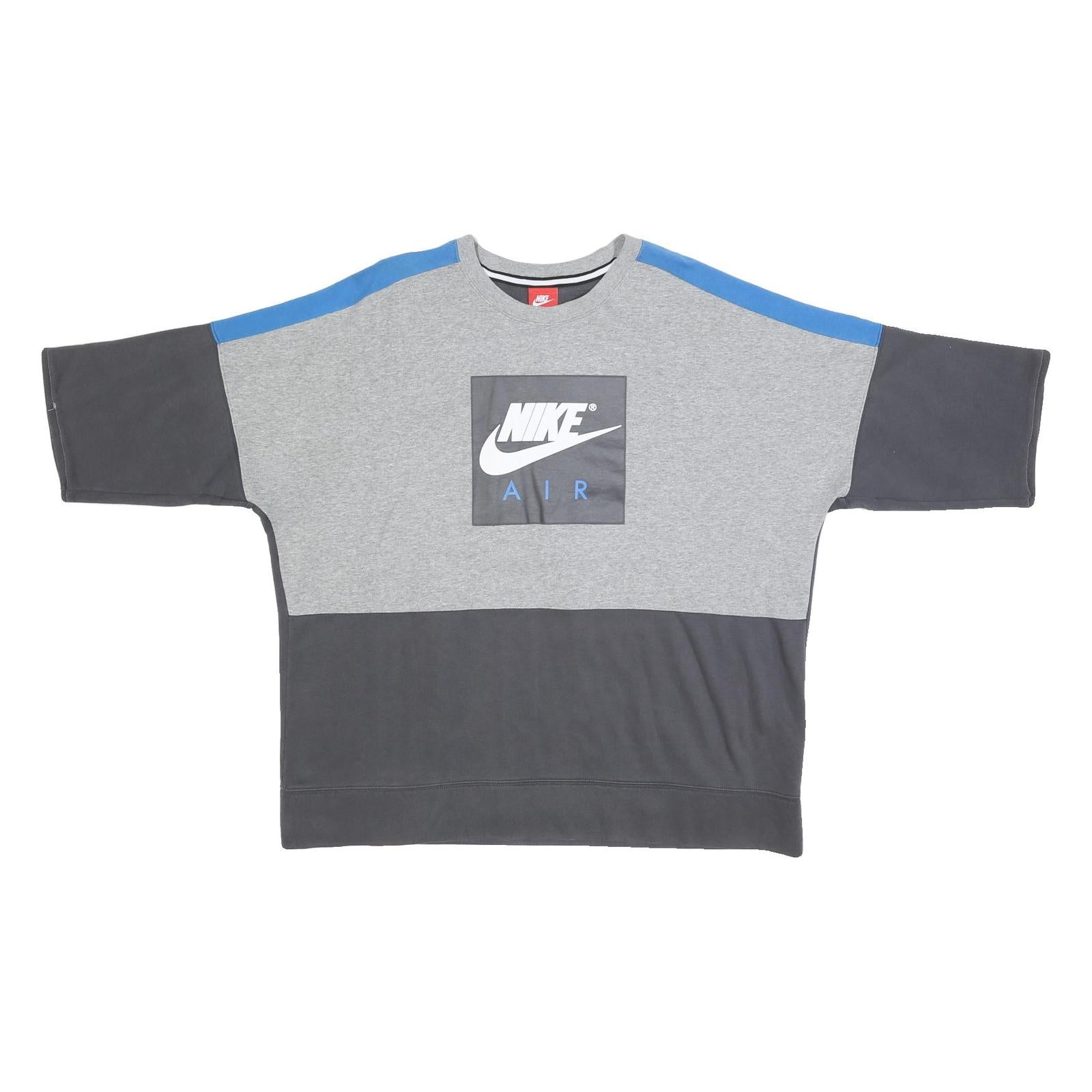 NIKE Mens Grey & Blue Cotton Blend Crew Neck XL Sweatshirt Logo Print