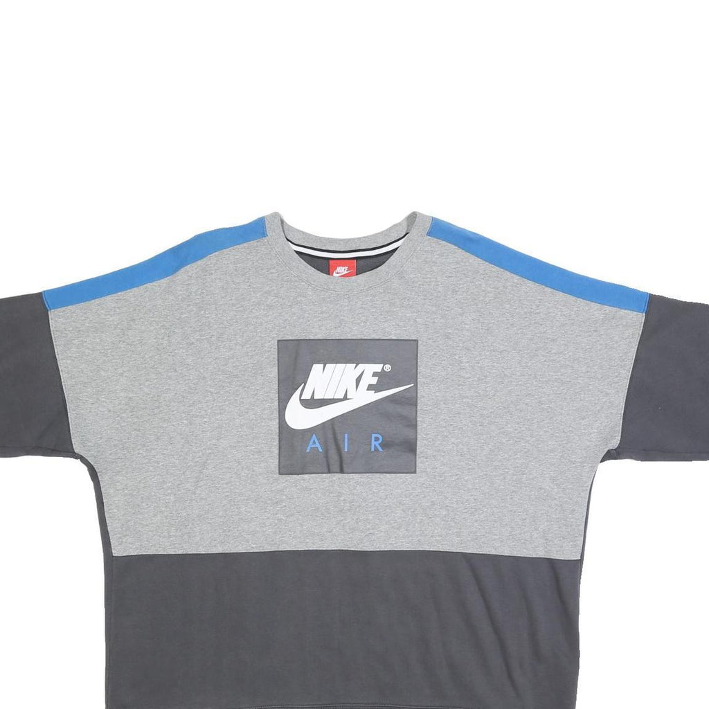NIKE Mens Grey & Blue Cotton Blend Crew Neck XL Sweatshirt Logo Print