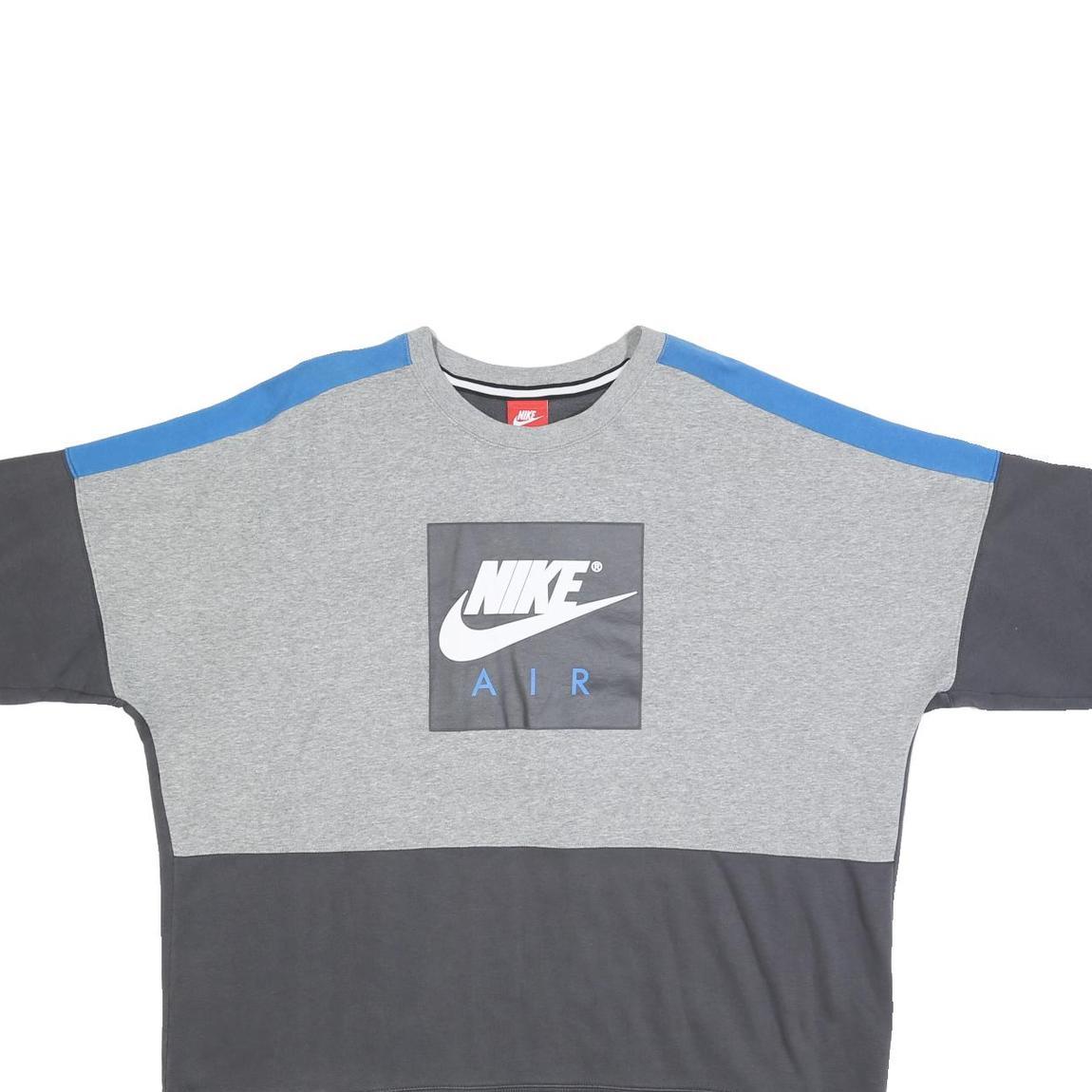 NIKE Mens Grey & Blue Cotton Blend Crew Neck XL Sweatshirt Logo Print