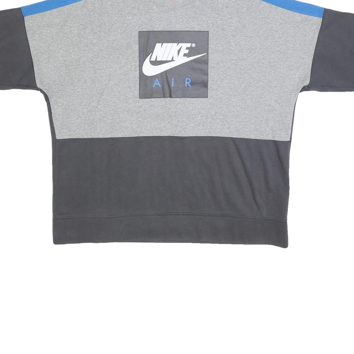 NIKE Mens Grey & Blue Cotton Blend Crew Neck XL Sweatshirt Logo Print