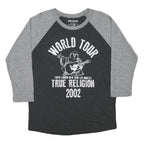 TRUE RELIGION Womens Grey & Black World Tour Graphic 3/4 Sleeve Crew Neck S