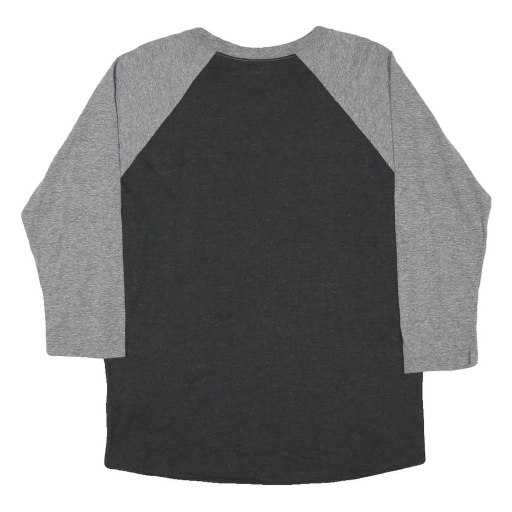 TRUE RELIGION Womens Grey & Black World Tour Graphic 3/4 Sleeve Crew Neck S