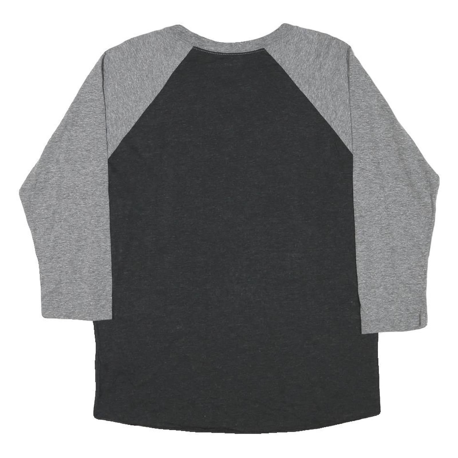 TRUE RELIGION Womens Grey & Black World Tour Graphic 3/4 Sleeve Crew Neck S