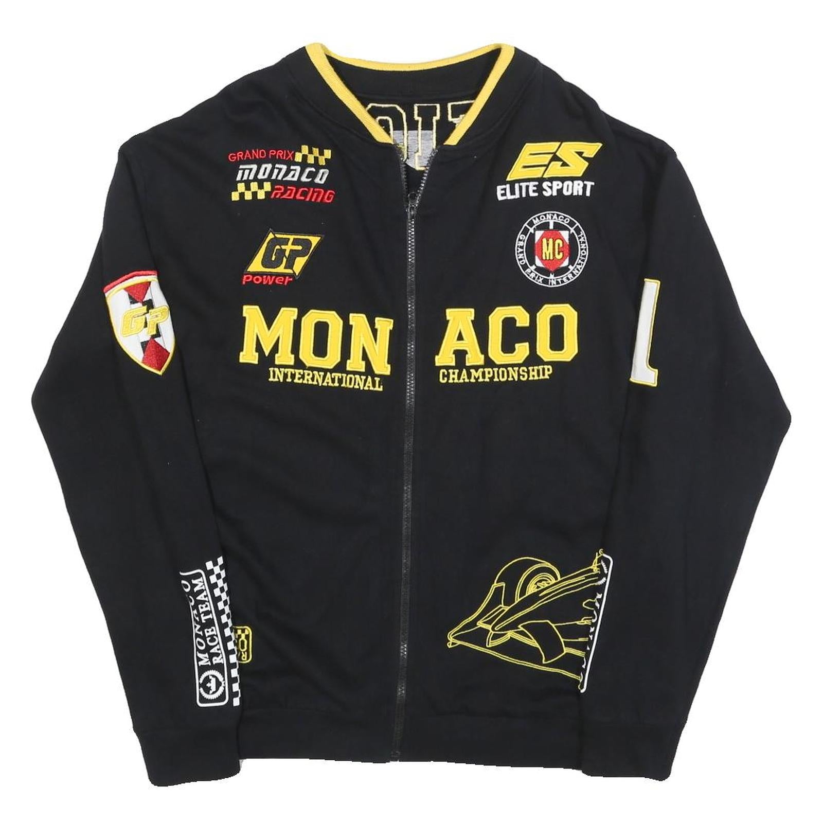 Mens Black Yellow Monaco Grand Prix Zip Jacket Cotton L Racing Graphic
