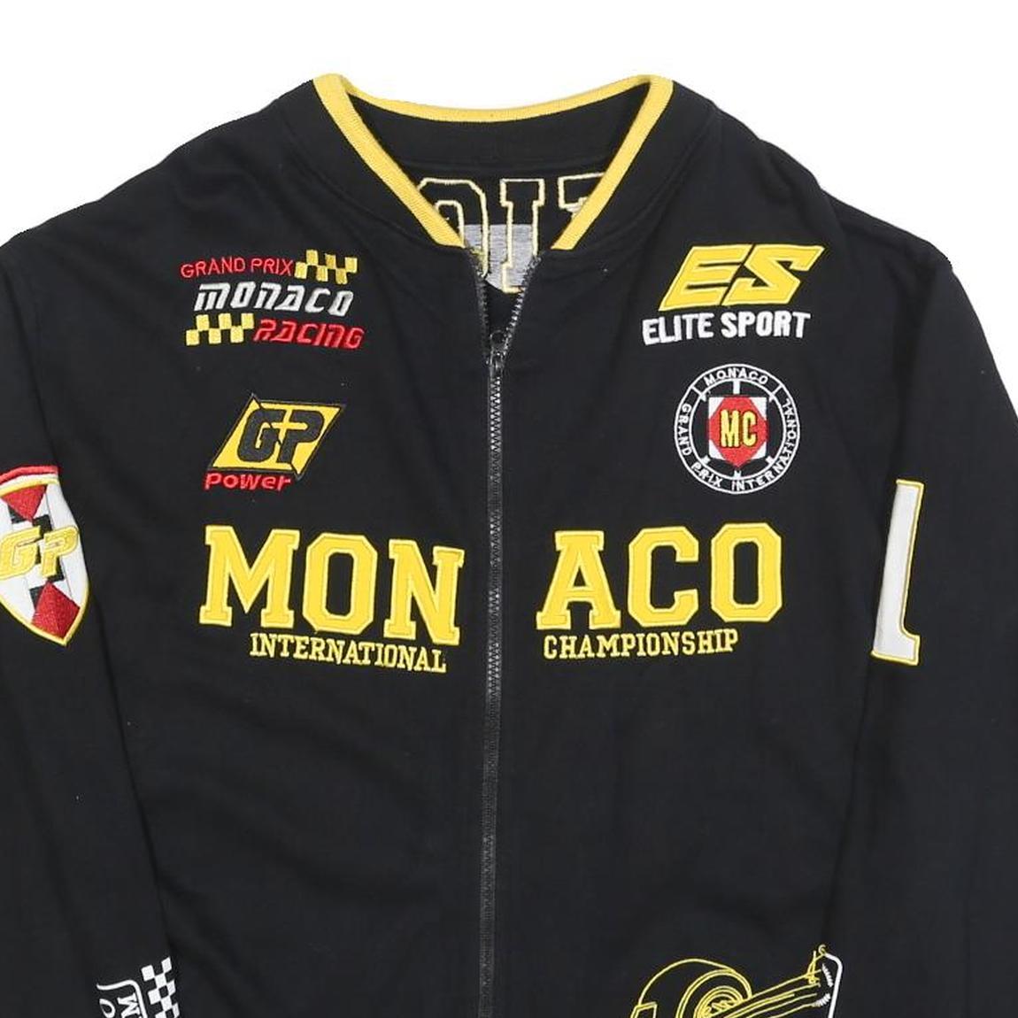 Mens Black Yellow Monaco Grand Prix Zip Jacket Cotton L Racing Graphic