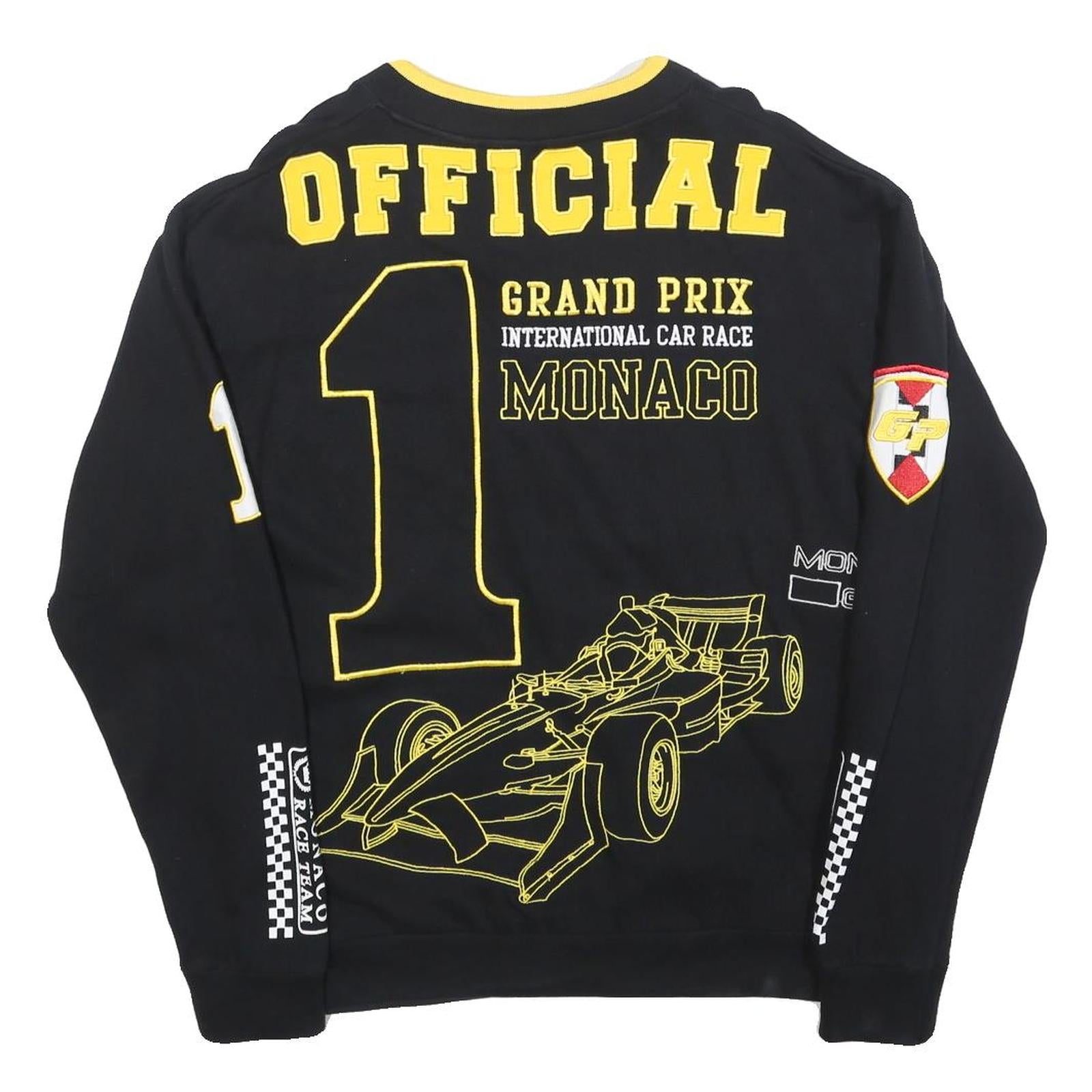 Mens Black Yellow Monaco Grand Prix Zip Jacket Cotton L Racing Graphic