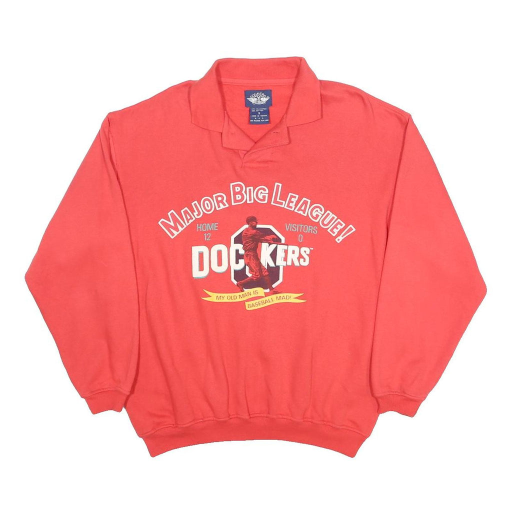 DOCKERS Mens Red Major Big League Baseball Collared S Cotton Sweatshirt