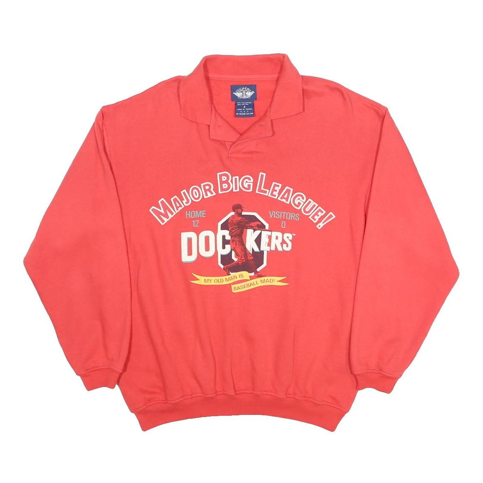DOCKERS Mens Red Major Big League Baseball Collared S Cotton Sweatshirt
