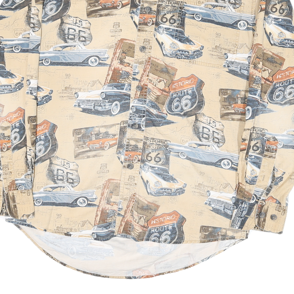 REDHEAD Mens Beige Route 66 Classic Cars Cotton Blend Shirt S Vintage Print