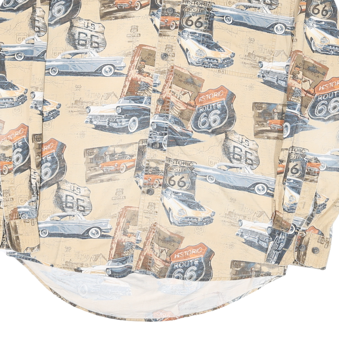 REDHEAD Mens Beige Route 66 Classic Cars Cotton Blend Shirt S Vintage Print