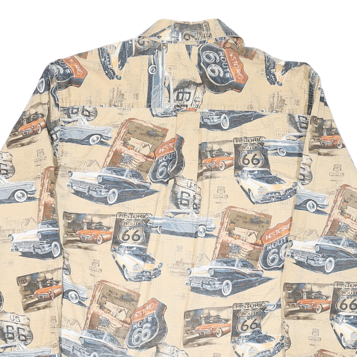 REDHEAD Mens Beige Route 66 Classic Cars Cotton Blend Shirt S Vintage Print