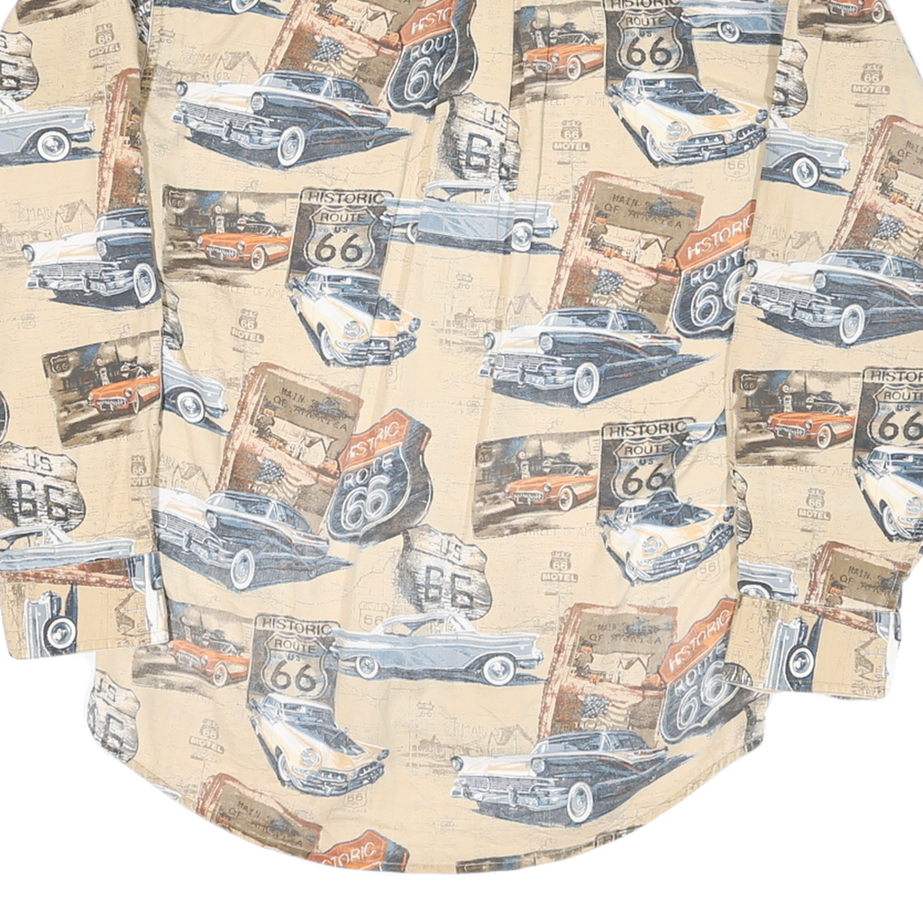 REDHEAD Mens Beige Route 66 Classic Cars Cotton Blend Shirt S Vintage Print