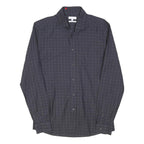 REISS Mens Navy Blue Check Shirt M Cotton Blend Long Sleeve Button Down Collar