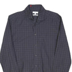 REISS Mens Navy Blue Check Shirt M Cotton Blend Long Sleeve Button Down Collar