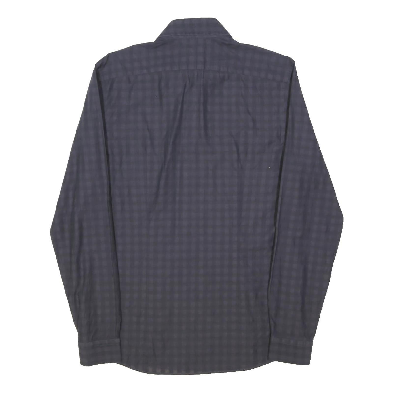 REISS Mens Navy Blue Check Shirt M Cotton Blend Long Sleeve Button Down Collar