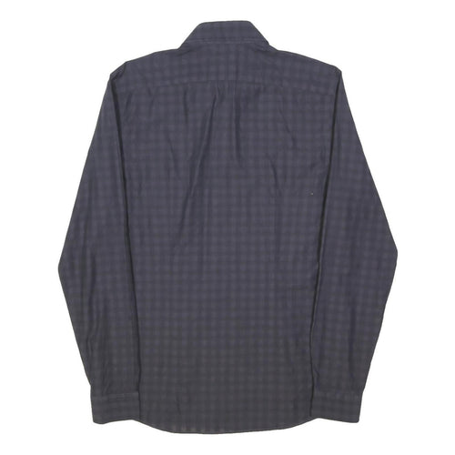 REISS Mens Navy Blue Check Shirt M Cotton Blend Long Sleeve Button Down Collar