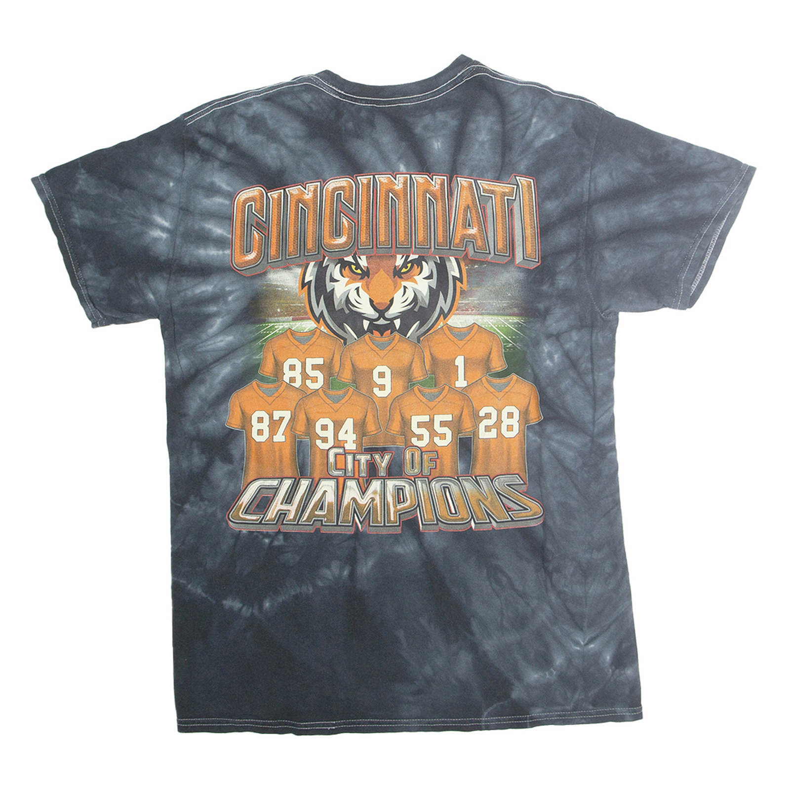 COLORTONE Mens Black Tie Dye Cincinnati Champions Graphic T-Shirt M Short Sleeve