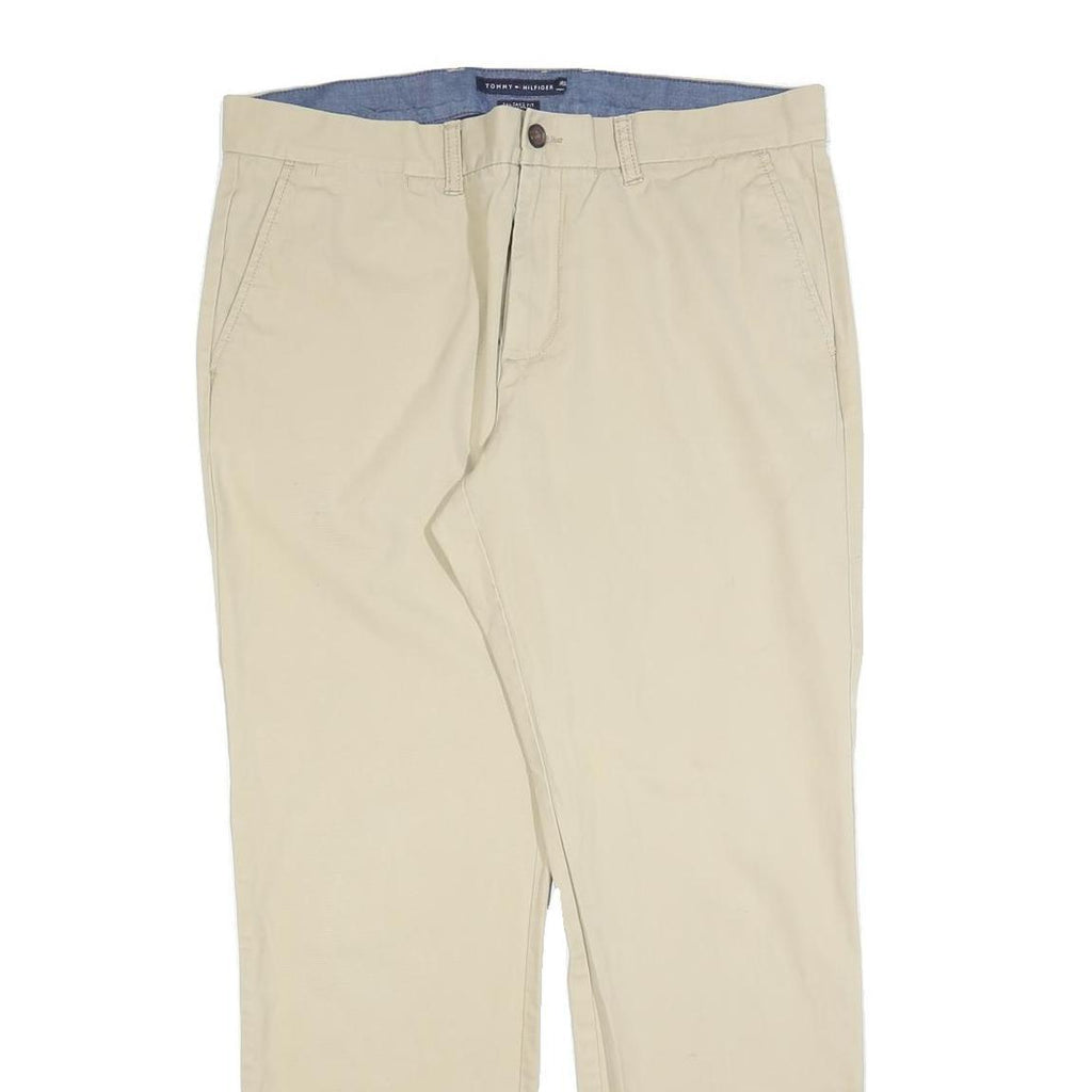TOMMY HILFIGER Mens Slim Beige Cotton Blend Trousers W36 L32 Zip Classic