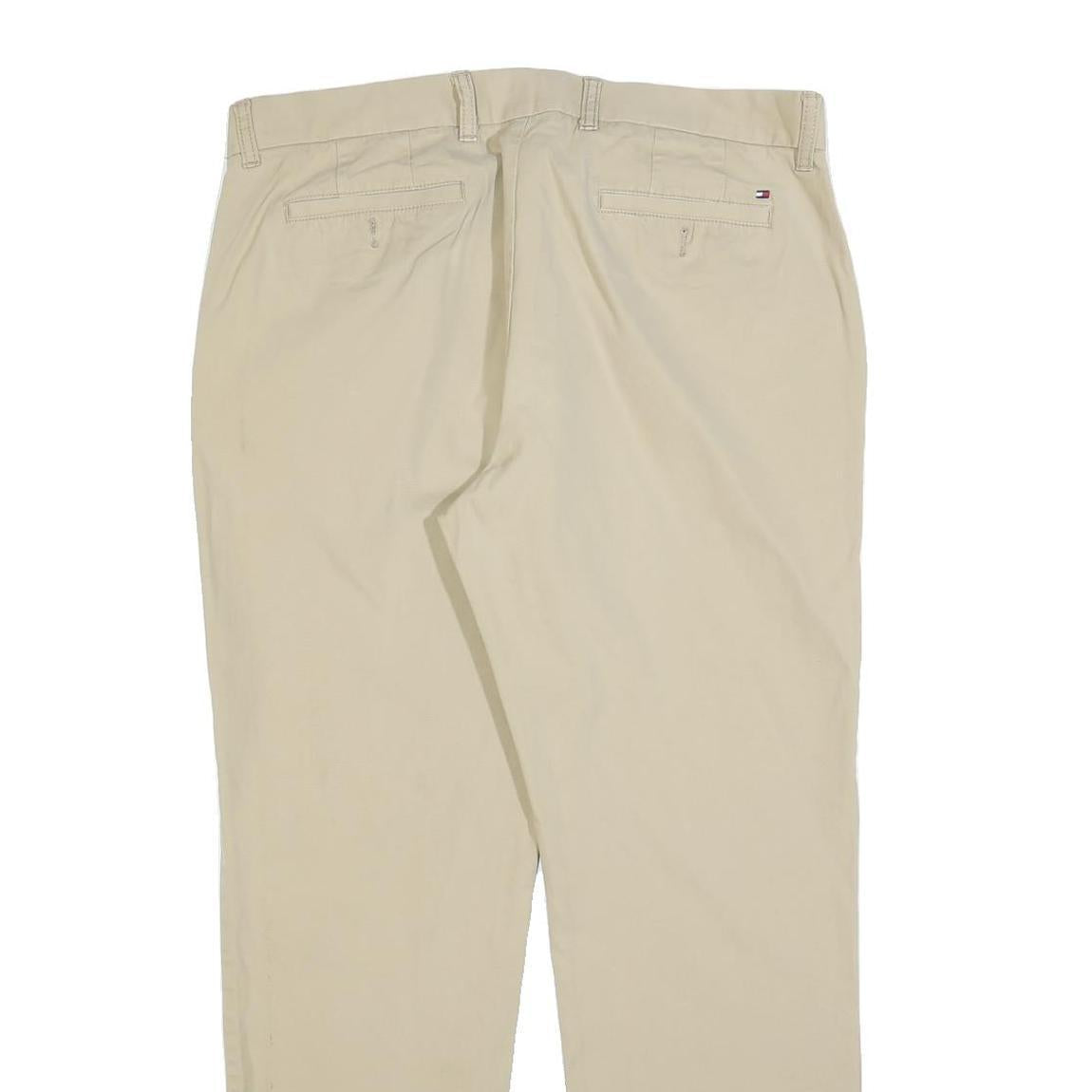 TOMMY HILFIGER Mens Slim Beige Cotton Blend Trousers W36 L32 Zip Classic