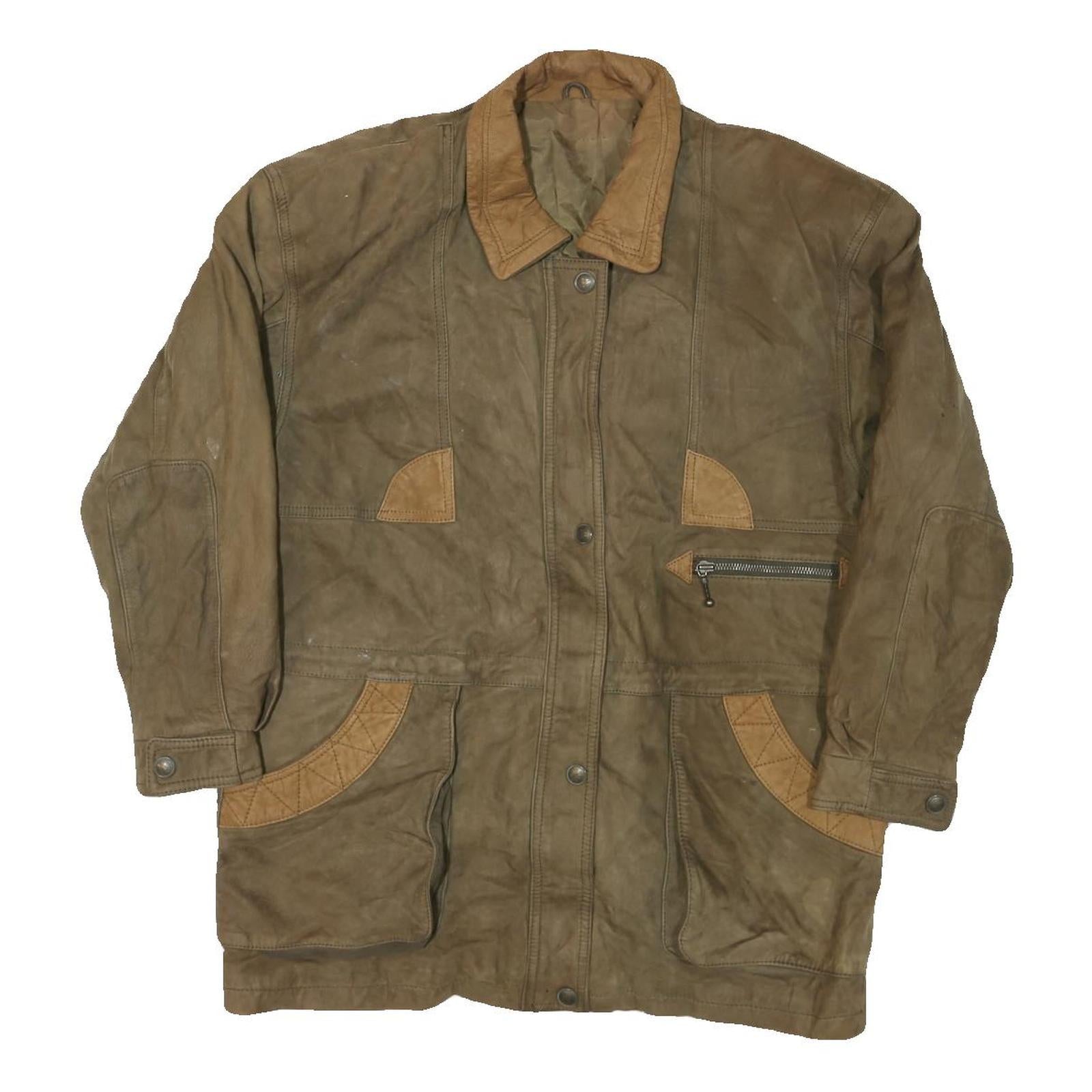 Womens Brown Leather Zip Jacket XL Patch Detail Classic Outerwear