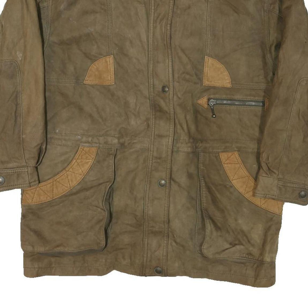 Womens Brown Leather Zip Jacket XL Patch Detail Classic Outerwear