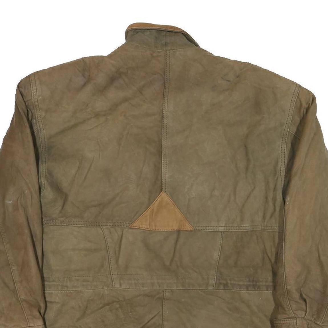 Womens Brown Leather Zip Jacket XL Patch Detail Classic Outerwear