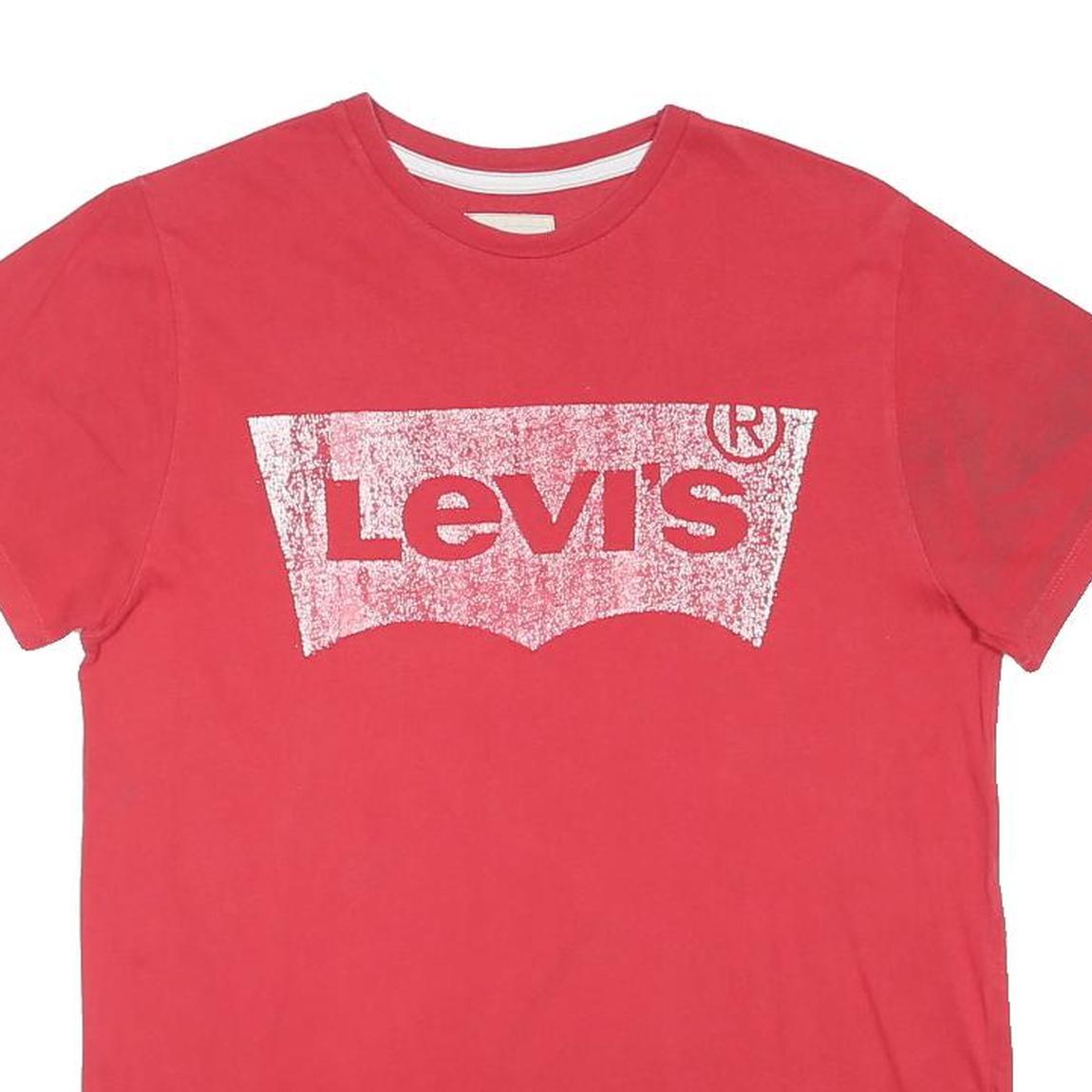 LEVI'S Womens Red T-Shirt UK 16 Short Sleeve Crew Neck Vintage Logo Cotton Blend