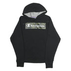 CHAMPION Mens Black Hooded Pullover Hoodie S Cotton Blend Camouflage Logo