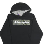 CHAMPION Mens Black Hooded Pullover Hoodie S Cotton Blend Camouflage Logo