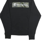 CHAMPION Mens Black Hooded Pullover Hoodie S Cotton Blend Camouflage Logo