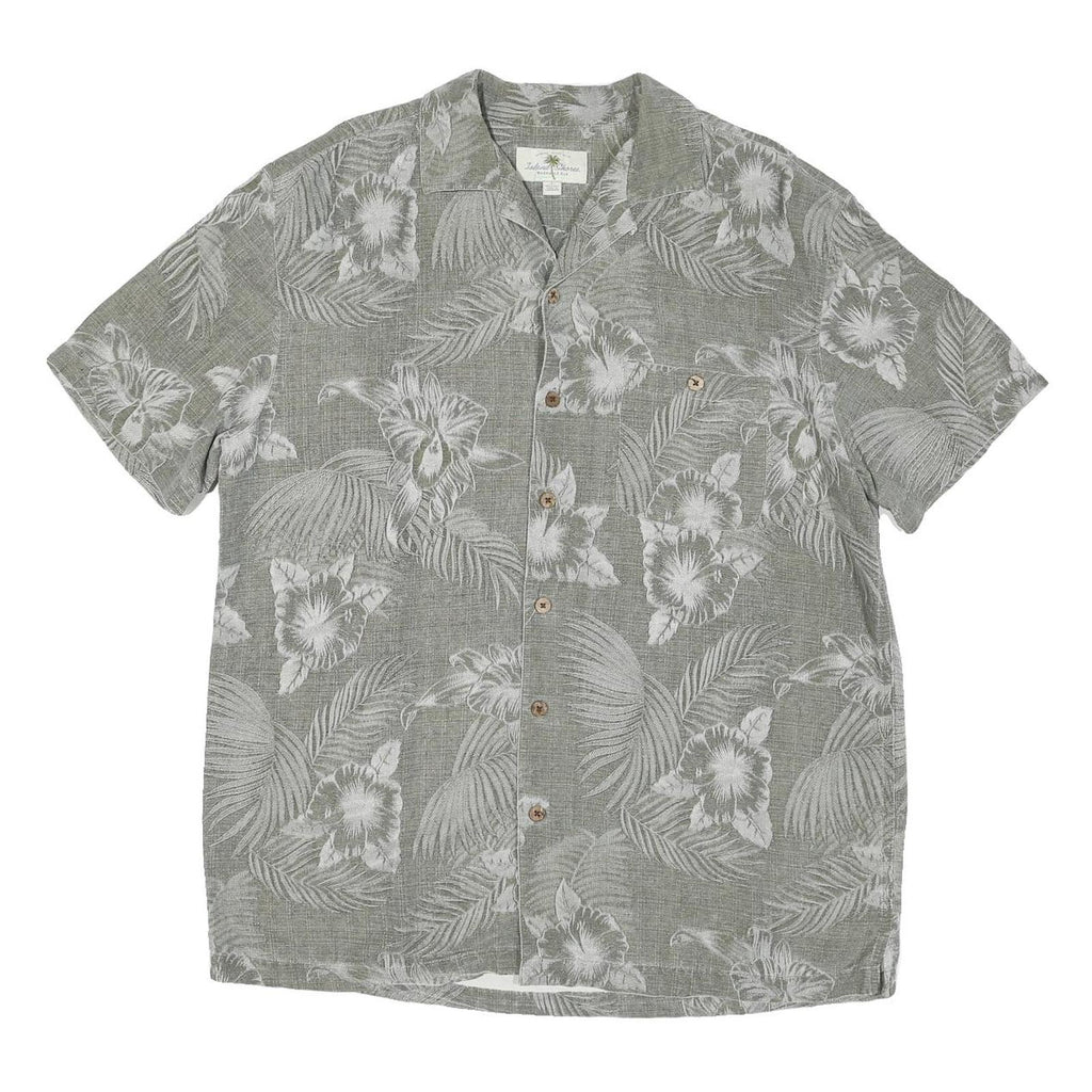 ISLAND SHORES Mens Grey & White Floral Print Cotton Blend Shirt L Tropical