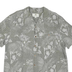 ISLAND SHORES Mens Grey & White Floral Print Cotton Blend Shirt L Tropical