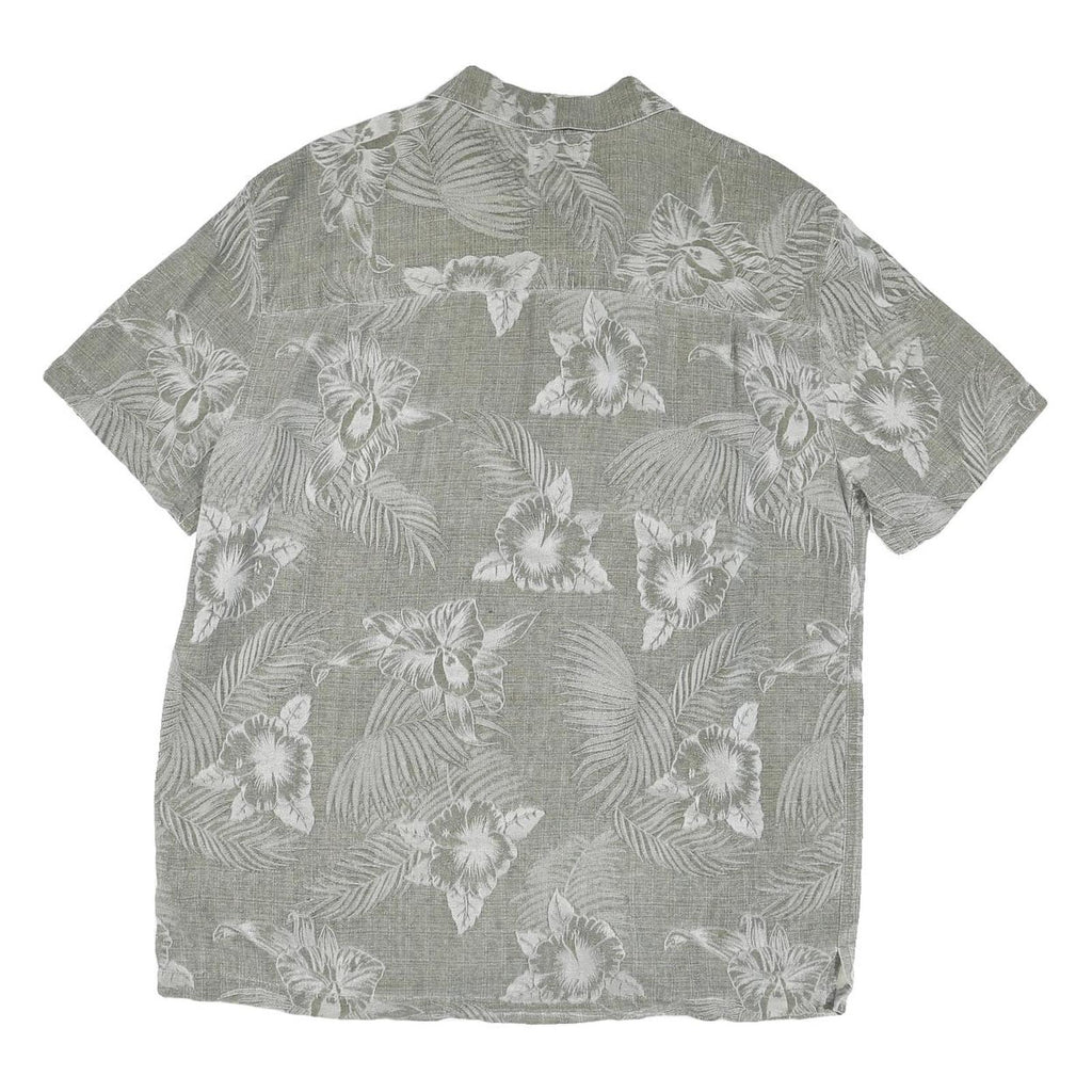 ISLAND SHORES Mens Grey & White Floral Print Cotton Blend Shirt L Tropical