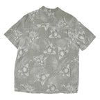 ISLAND SHORES Mens Grey & White Floral Print Cotton Blend Shirt L Tropical