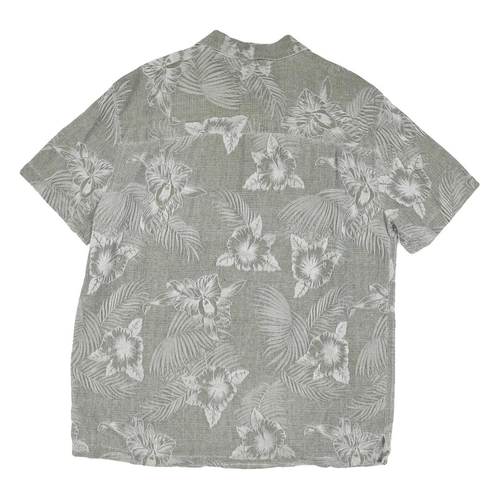 ISLAND SHORES Mens Grey & White Floral Print Cotton Blend Shirt L Tropical