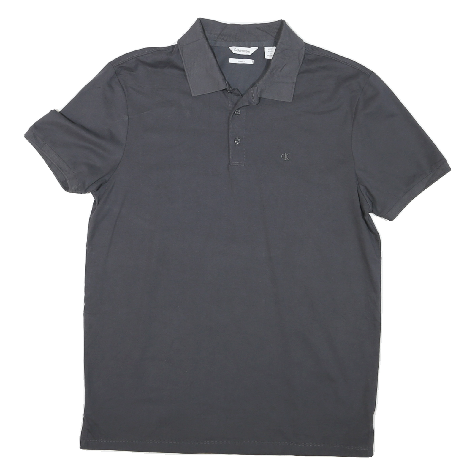 CALVIN KLEIN Mens Grey Short Sleeve Plain Polo Shirt S Cotton Casual
