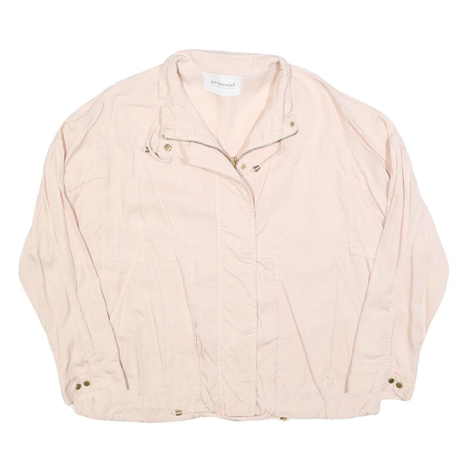 PROMOD Womens Pink Cotton Blend Casual Jacket L Zip Plain Lightweight Relaxed