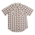 WRANGLER Mens Beige & White Cotton Blend Shirt M Western Style Short Sleeve