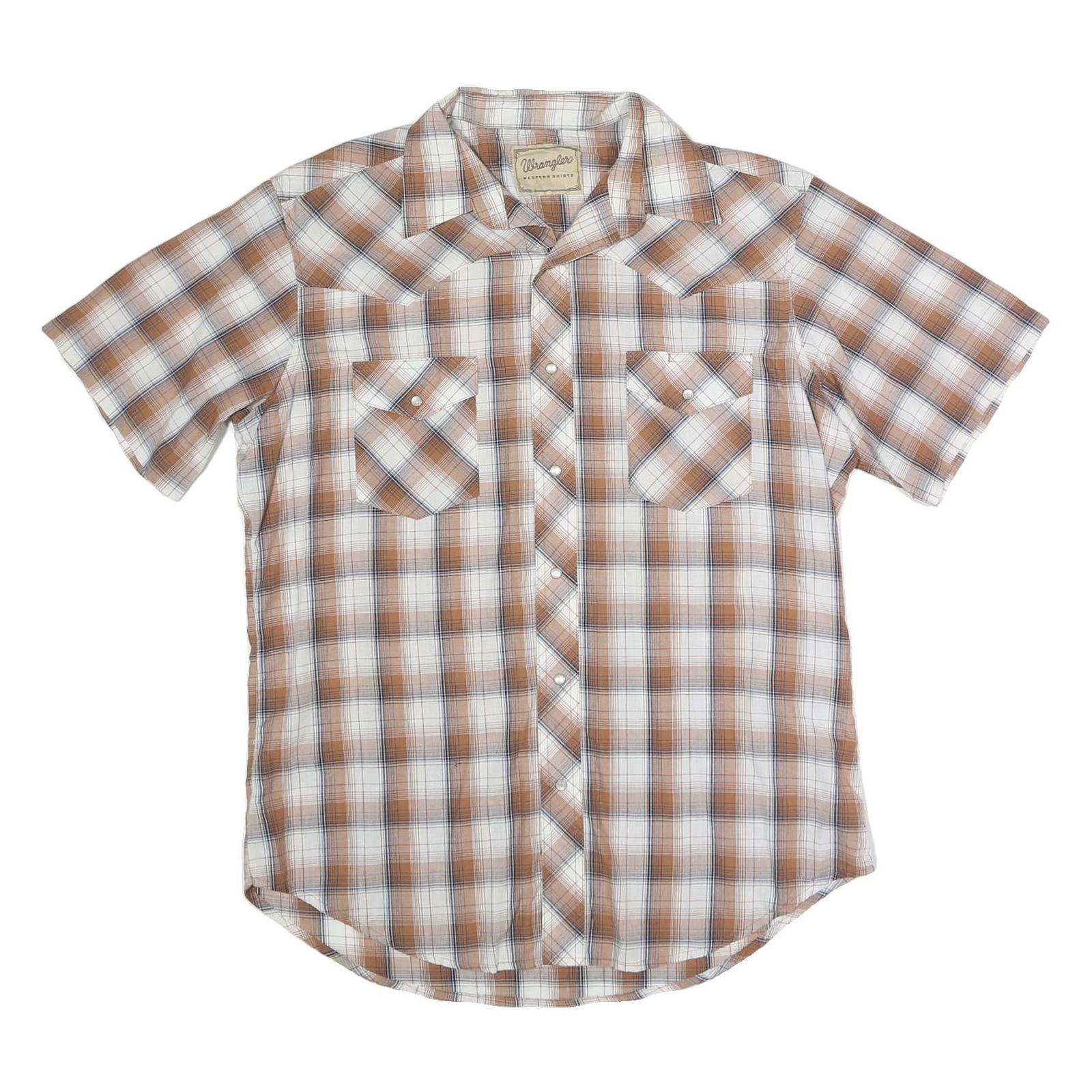 WRANGLER Mens Beige & White Cotton Blend Shirt M Western Style Short Sleeve