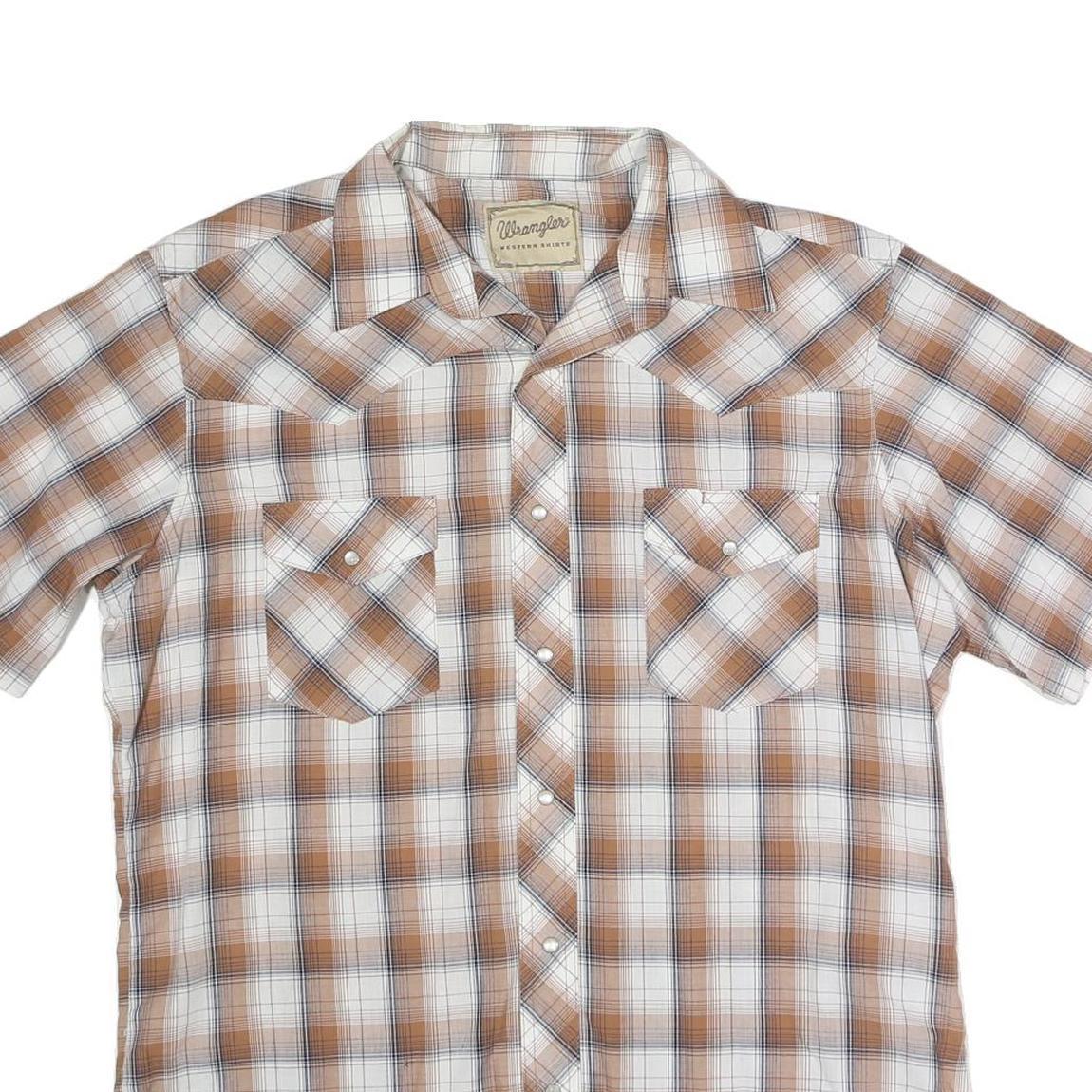 WRANGLER Mens Beige & White Cotton Blend Shirt M Western Style Short Sleeve