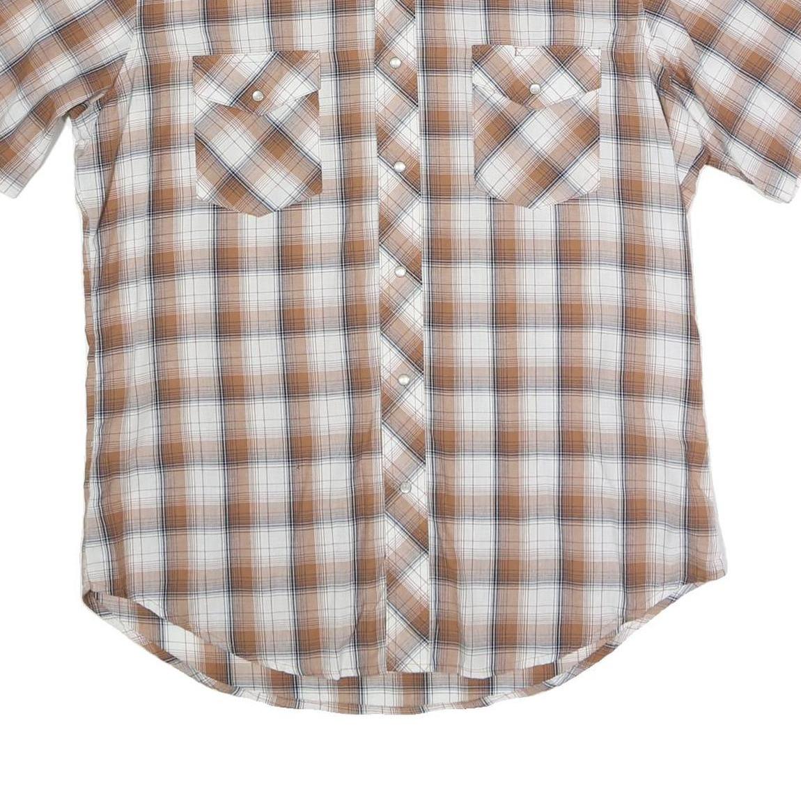 WRANGLER Mens Beige & White Cotton Blend Shirt M Western Style Short Sleeve