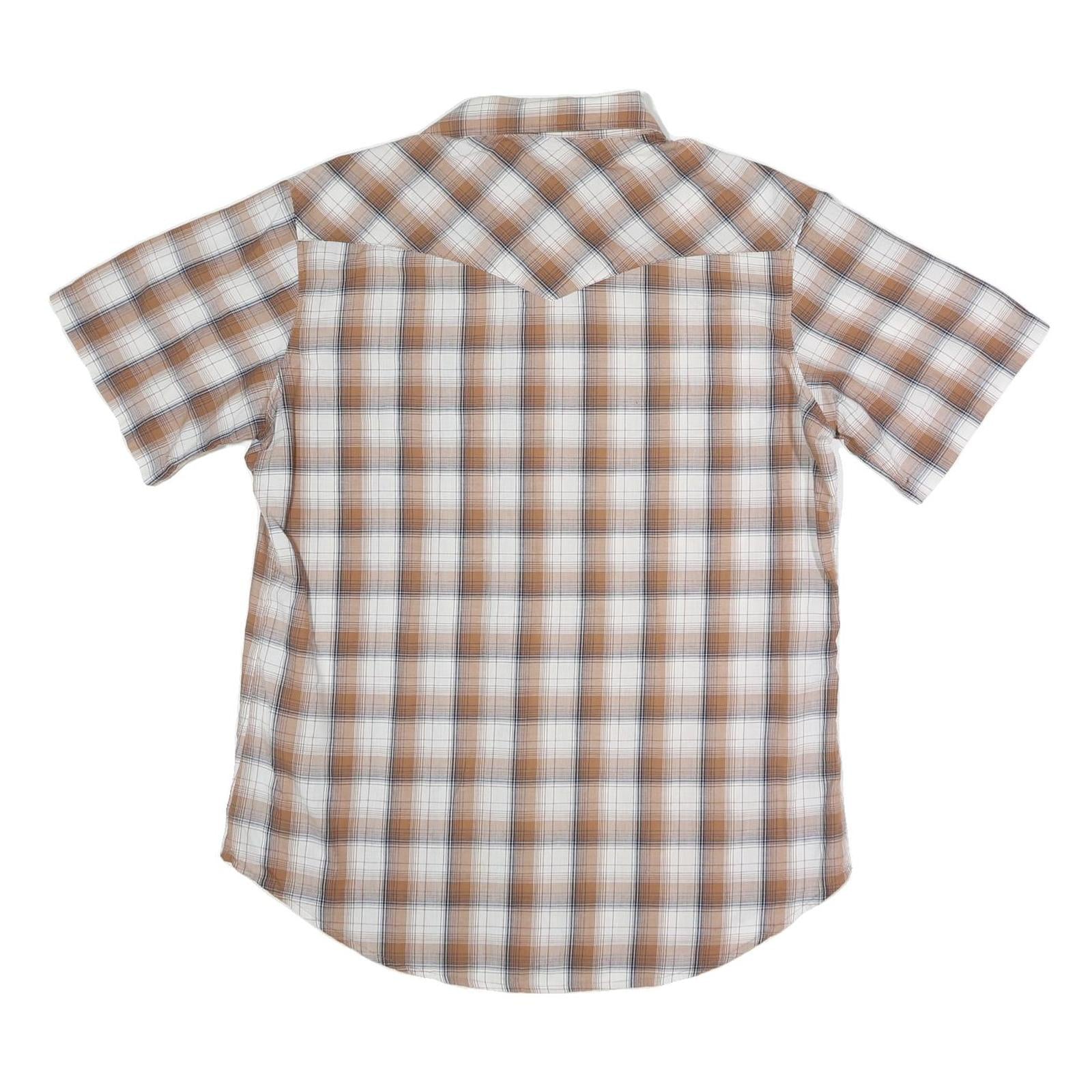 WRANGLER Mens Beige & White Cotton Blend Shirt M Western Style Short Sleeve