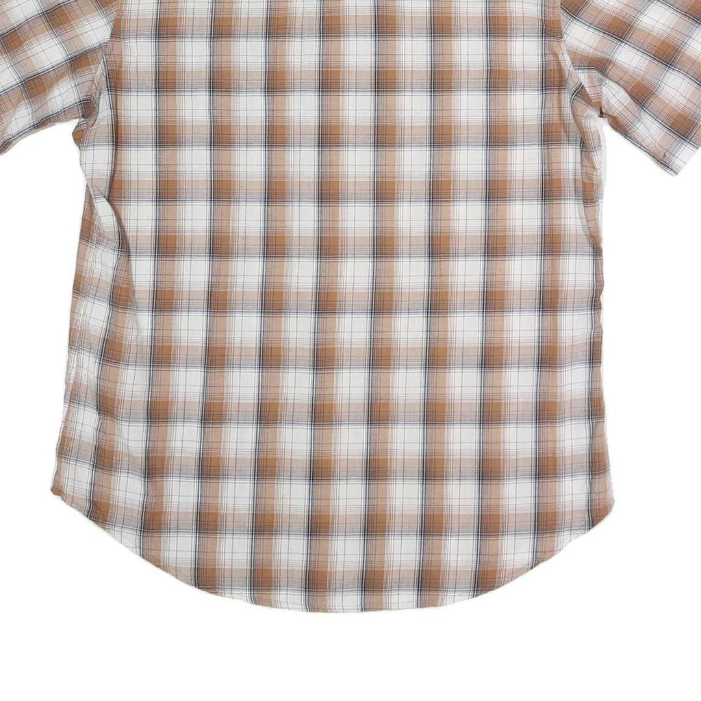 WRANGLER Mens Beige & White Cotton Blend Shirt M Western Style Short Sleeve