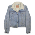 LEVI'S Womens Blue Denim Sherpa Collar Jacket M Cotton Button Winter Outerwear