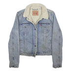 LEVI'S Womens Blue Denim Sherpa Collar Jacket M Cotton Button Winter Outerwear