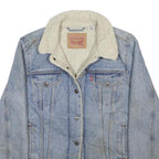 LEVI'S Womens Blue Denim Sherpa Collar Jacket M Cotton Button Winter Outerwear