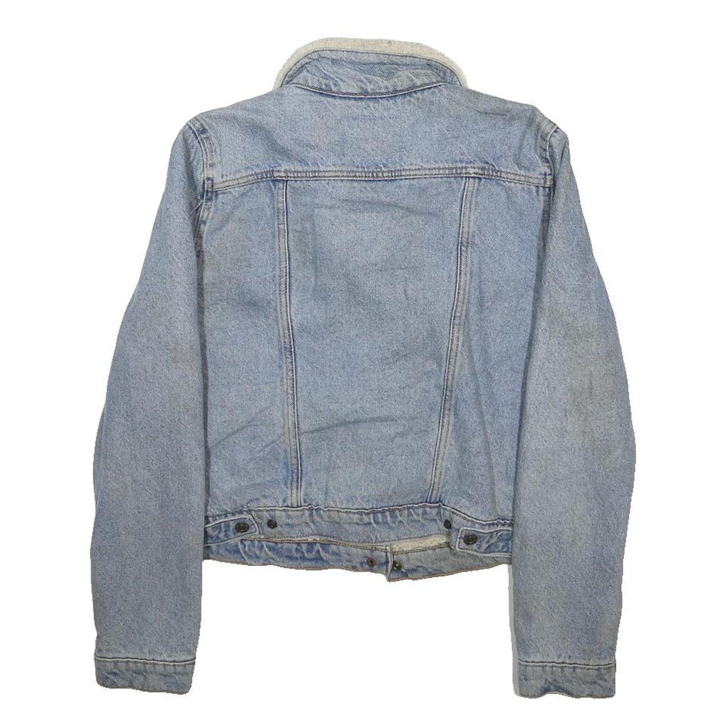 LEVI'S Womens Blue Denim Sherpa Collar Jacket M Cotton Button Winter Outerwear